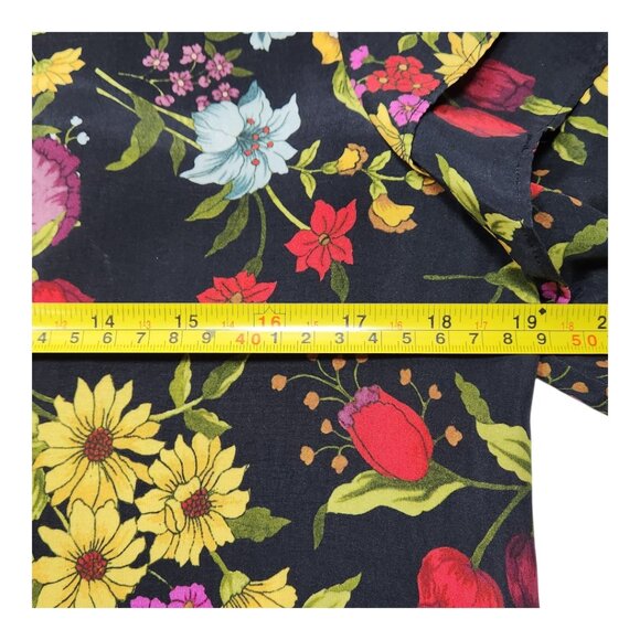 Alice & Olivia Floral Shirt Dress Womens Medium M Black Ruffle Sleeve Work CC13D - Picture 7 of 11